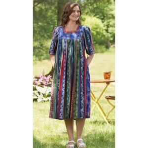 Vermont Country Store Size L Cotton MuuMuu Falling Leaves Square Neck Dress